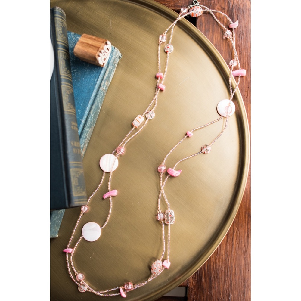 Pink Beaded Wrap Necklace